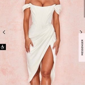 House of CB Loretta Ivory Satin strapless dress
